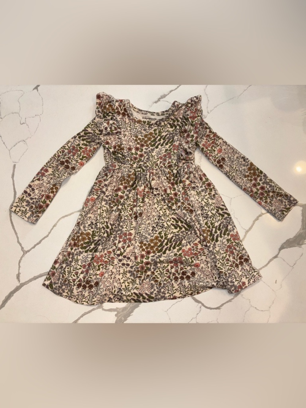Babysprouts Bamboo Long-Sleeve Dress - Cream with Pink & Green Floral 18-24 m